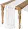 Tischläufer Weiß, 90 x 400 cm Gaze-Tischläufer, Lang Romantisch Halbdurchsichtiger Stoff, Tischdecke Weiß für Babyparty Tischdekoration, Kommunion, Geburtstagsparty, Hochzeit Tischdekorationen