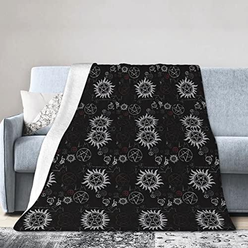DTGPRO Supernatural Symbols schwarze ultraweiche Mikrofleece-Decke, & dicke warme Sofadecke, kein Pilling, kein Ausfallen, 152,4 x 127,7 cm