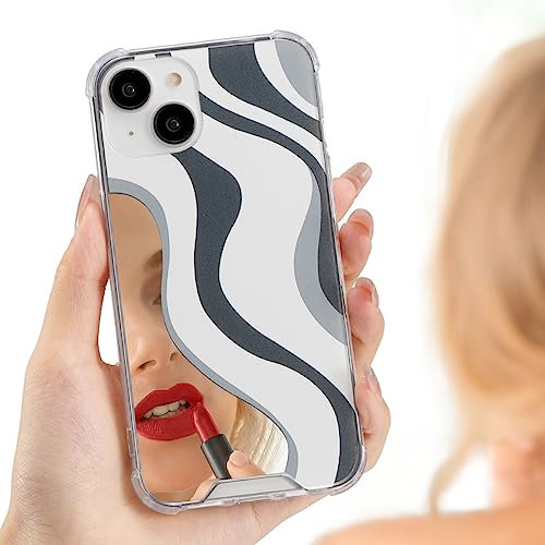 UEEBAI Spiegel Hülle für iPhone 13/iPhone 14 6.1 inch, Ultra Dünne Wellen Handyhülle mit Schutz in Militärqualität, Anti-Kratzen Stoßfest Schutzhülle [Nie Vergilbung] TPU Bumper Case Cover - Schwarz