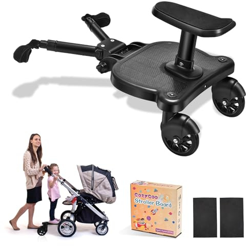 CozyGoo Universelles Kinderwagenbrett, 2-in-1 Sitz- und Steh-Gleitbrett mit abnehmbarem Sitz, Buggy-Board, geeignet für 99% der Kinderwagen, für 2–6 Jahre alte Kinder, maximale Belastung 25 kg