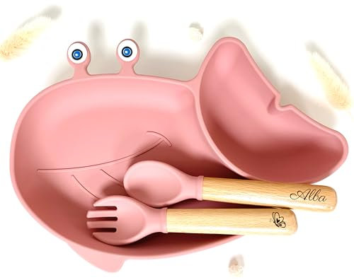 Set repas assiette ventouse + couverts pour enfant personnalisé | Cadeau de Bapteme naissance | Cadeau enfant et bébé | Kit Coffret Diner (Rose)