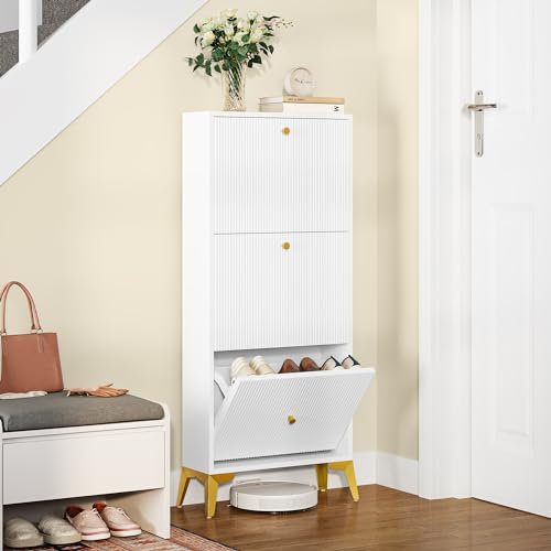 YITAHOME Shoe Cabinet, Hallway Shoe Storage Cupboard with 3 Flip Drawers Adjustable and Removable Divider Footwear Stand Rack Organizer for Living Room, Bedroom, Home Storage Cabinet