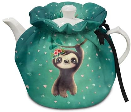 Poceacles Green Sloth Print Tea Cosy for Teapot Insulated Dust Cover for Tea Pots Durable Soft Fabric Tea Pot Cloth Cover Vintage Farmhouse Rustic Kitchen Decor