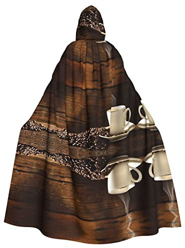 Sylale Coffee Cup And Coffee Beans Print Hooded Cloak Christmas Fancy Dress Unisex Adult Halloween Cosplay Costume
