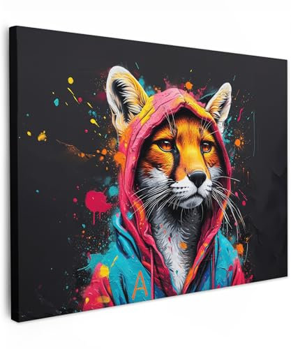 MuchoWow© Leinwandbild 70x50 cm Dekoration Wohnzimmer Bilder Aufhängen Wall Decoration Living Room Wohnungs Deko Moderne Graffiti - Fuchs - Pop-Art - Neon