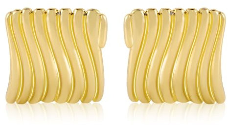 Gold Ohrringe Große Ohrstecker Damen, Große Klobige Ohrstecker 14K Geometrische Ohrringe Hypoallergen Quadrat Ohrstecker Gestreifte Ohrstecker Statement Dicke Ohrstecker Ohrringe Schmuck Geschenk