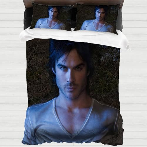 XYOK The Vampire Diaries Bettwäsche 135x200cm Kinder Bettbezug Kissenbezüge 3D Drucken Bettwäsche-Sets 3-teilig Mit Reißverschluss Bettwäsche Fanartikel (TVD)