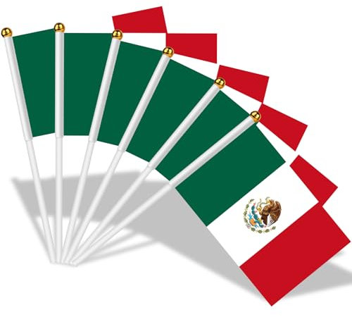 AhfuLife Petit Drapeau Mexique - 30Pcs Mini Drapeaux Mexicain avec Poteau Solide Blanc de 30cm pour Décoration Jardin Bar Américain Football Match Coupe du Monde Fête Nationale