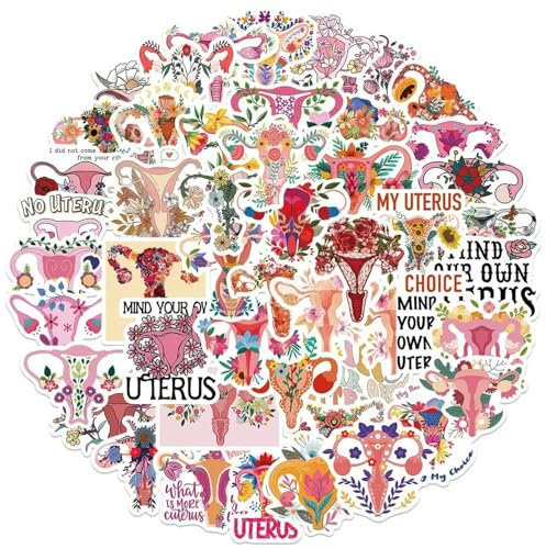 TVIVID 10/50 Stück Feministische Cartoon-Uterus-Blumen, Graffiti-Aufkleber für Gepäck, Gitarre, Laptop, Handy, wasserdichter Aufkleber