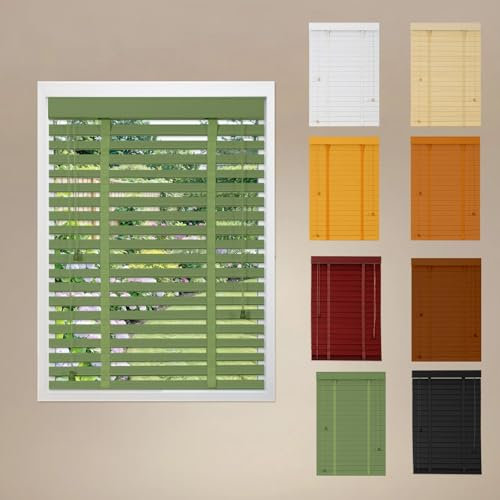 50mm Wooden Slats Venetian Blinds Horizontal Blind For Windows Inside/Outside Mount Shades 30~150 Cm Width, 60~220 Cm Length For Living Room Bedroom Office(Green)