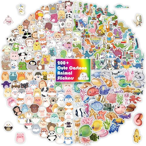 200 Stück Niedliche Tier-Sticker – Wasserdichte PVC-Aufkleber (je 6 cm) – Kawaii Tiere, Dinosaurier, Meereswelt & Fantasie-Figuren – Für Kinder, Wasserflaschen, Laptops, Notizbücher & Geschenke