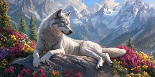 Wolf Malen Nach Zahlen Erwachsene, malen nach zahlen kinder Landschaft DIY Handgemalt Ölgemälde Kit für anfänger und Erwachsene Mit 3 Pinseln und acrylfarbe, Herbst deko Schlafzimmer, 30x60cm