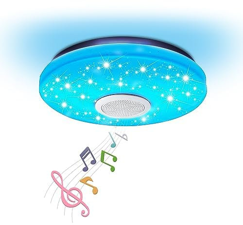 30W LED Ceiling Light with Bluetooth Speaker,11.8in Alexa Google Home Ceiling Lights with Remote Control,Dimming RGB Color Changing Flush Ceiling Light Fixture for Living Room Bedroom Kids Room