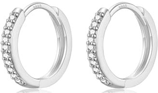 WOVEE 1 Paar kleine Ohrringe Creolen 8mm Silber Stecker Weißer Zirkonia