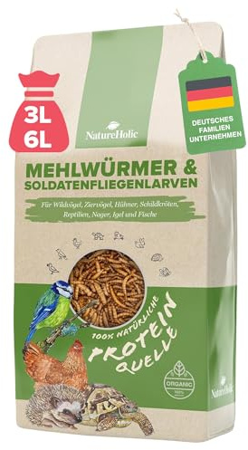 NatureHolic Mögelmaskar & soldatfluglarver torkade | proteinrik mat fåglar, ankmat, gnagare, igelkott, ekorre, fågelfoder, vilda fåglar kyckling, reptil | naturligt insektssnacks (460 g)