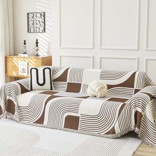 WEYOND Boho-Couchbezug, waschbar, Chenille-Couchbezüge für 3-Kissen-Sofa, haustierfreundlich, böhmische Sofa-Schonbezüge für Sektionalsofa, Zweisitzer, 2-, 3-, 4-Sitzer, Futon (180 x 260 cm, Kaffee)