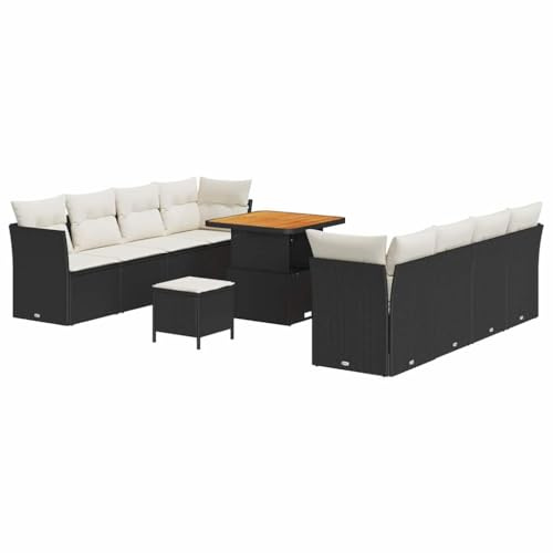 vidaXL Garten-Sofa-Set 11 pcs Schwarz Poly-Rattan, Garten und Terrasse, modernes Gartenmöbel Set, strapazierfähiges Sofa für Sommer Lounge und Essen