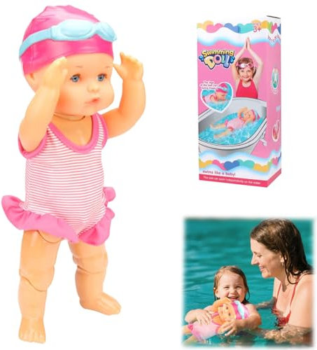 Schwimmende Babypuppe mit Gelenken, Batteriebetrieben, Brustschwimmen, mit abnehmbarem Badeanzug, Niedliche, Realistische, wasserdichte Babypuppe (Rosa)