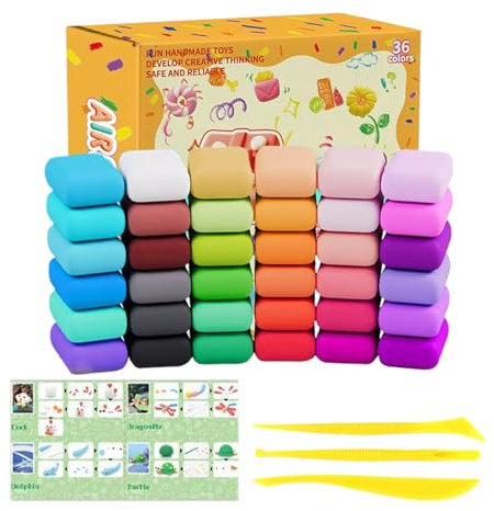 Selbsthärtender Ton, 36 Farben, selbsthärtend, weich, für 3 – 12 Jahre – Handwerk, Schule, Skulptur, Geschenke