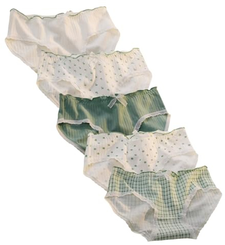 Süße Damen-Slips aus Baumwolle – 5er-Pack Kawaii japanischer Stil Mid Rise Unterwäsche volle Abdeckung weich süß Blumendruck Rüschenbesatz bequeme tägliche Höschen Höschen Dessous