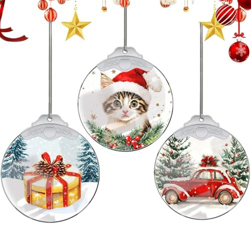 Bimkole Christmas Ornaments Crystal Hanging, Holiday Decoration Acrylic Ornament Art, Car Interiors Decors, Cat Christmas Tree Ornament Hanging Craft Collectibles for Home Party Gift Car