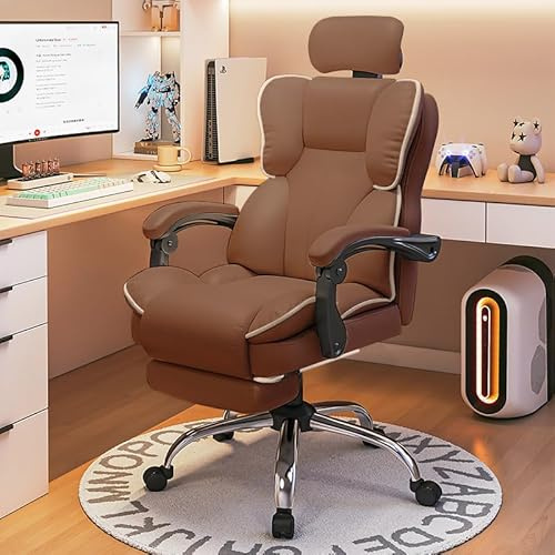 XUEGW Sedia da Ufficio Grande e Alta con Poggiapiedi,Sedia Regolabile per Computer e Gaming con Poggiatesta per Ufficio Domestico(Marrone)
