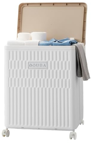 SUNNYNEST Foldable Laundry Basket Yoga Mat Storage Basket with Lid Side Hooks for Bathrooms, Bedrooms, Dorms, and Laundry Rooms Space-Saving (Storage box white)
