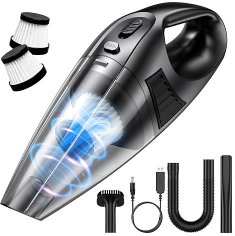 Handstaubsauger Kabellos, Leistungsstarker 120W Handstaubsauger Akku , 60 000 U/min & 9 000 Pa Kraftvolle Reinigung, USB Aufladung, 3 Saugdüse & 2 Waschbaren Filtern, für Auto Hause, 0,6kg Leicht