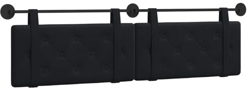 vidaXL Hängendes Kopfteil Schwarz Samt, Moderner rechteckiger Wand-Headboard aus Samt, bezogen mit Bändern, Knopfsteppung für entspannende Schlafzimmer-Deko