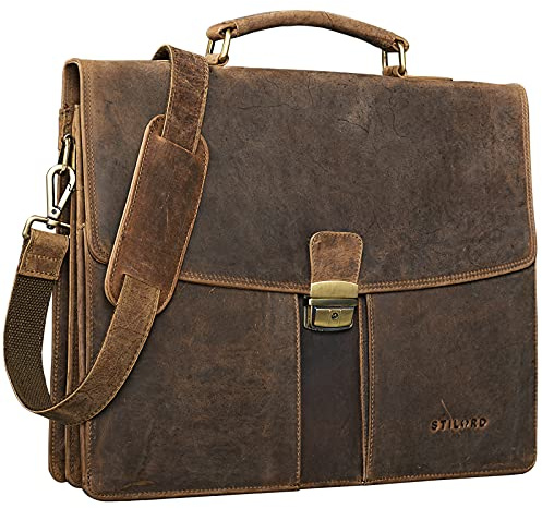 STILORD Julian Aktentasche Leder Elegant Klassische Businesstasche mit Schloss groß aufsteckbar Bürotasche echtes Leder vom Rind Farbe:mittel - braun