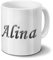 printplanet Tasse mit Namen Alina - Motiv Chrom-Schriftzug - Namenstasse, Kaffeebecher, Mug, Becher, Kaffeetasse - Farbe Weiß