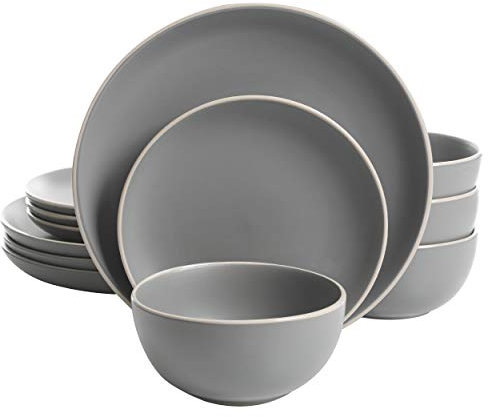 Gibson Home Rockaway 12-Piece Dinnerware Set Service for 4, Grey Matte