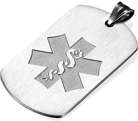 Flongo SOS Kette Halskette Herrenkette, Edelstahl Anhänger Kette Silber Kostenlose Gravur Militärische Erkennungsmarke Armee Stil Dog Tag Medical Alert ID Medizinische Marke Herren-Accessoires