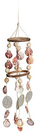 Relaxdays Carrillón de Viento para Exterior e Interior, Conchas Capiz-Madera, Multicolor, 75 cm