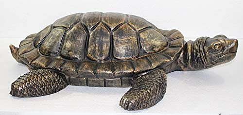 RAKSO Deko Figur Schildkröte groß Gartenfigur H 16/L 66 cm Dekofigur Kupfer-Antik aus Kunststoff