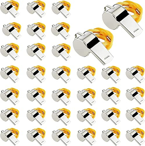 OBKJJ 35 Pack Stainless Steel Coach Whistle with Lanyard Loud for Referees