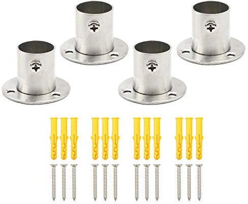Pxyelec Edelstahl-Duschstangen-Flansch-Set, Schrankstangen-Flanschhalter für Innendurchmesser 22 mm, Stahlrohr, 4 Stück
