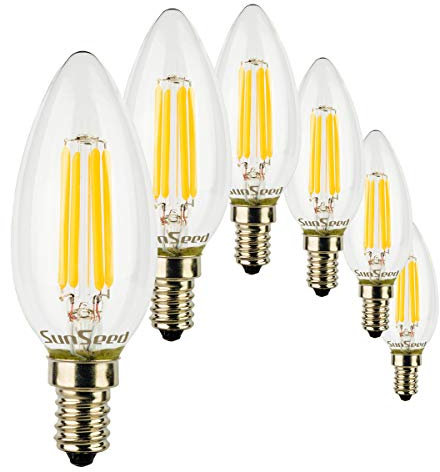 SUNSEED 6x Glühfaden LED Kerze Lampe E14 6W ersetzt 60W Warmweiß 2700K
