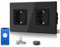 BSEED Schuko Wifi Socket con Boton interruptor 16A Marco de vidrio Alexa Smart, 2 pandillas Doble Black 157 mm Compitable con Alexa/Google Home/SmartLife Soporte de 2.4 GHz solamente