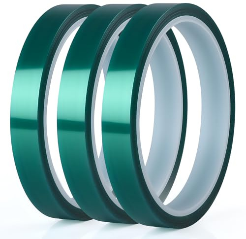 3 Rollen Polyester-Hochtemperatur-Abdeckband, PET-Klebeband | ideal für Malerei, Pulverbeschichtung, Eloxierung, Leiterplatten, 3D-Drucker (13mm x 25m)