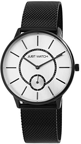 Just Watch Herren-Uhr Meshband Edelstahl Hakenverschluss Analog Quarz JW20127 (schwarz/silberfarbig)