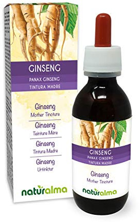 Ginseng (Panax ginseng) Wurzeln Alkoholfreier Urtinktur Naturalma - Flüssig-Extrakt Tropfen 120 ml - Nahrungsergänzungsmittel - Veganer