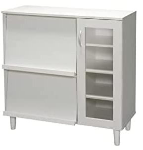 Iris Ohyama, Cabinet Multi-Storage/Sideboard with Sliding top and Glass Door/Wooden Cabinet/Kitchen Cabinet, Modular,Design, Kitchen, Living Room - Cabinet - KBN-9390 - White Oak