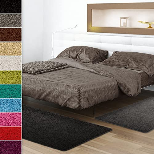 Shaggy-Bettumrandung Sphinx - 3-teiliges Läufer-Set für das Schlafzimmer - Hochflor Bettvorleger in vielen Farben (B: 67 cm | L: 1 x 240 cm + 2 x 140 cm, Schwarz)