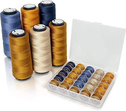 Lialina Jeansgarn für Nähmaschine [6 x 500m] - Nähte wie im Original - Jeans Nähgarn Set extra stark Nr. 36 - Jeansfaden für Nähmaschine mit Spulenbox