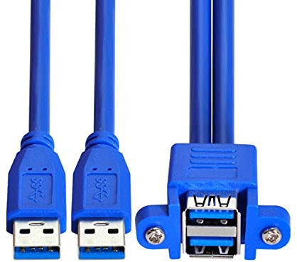 NFHK Combo Dual USB 3.0 maschio a femmina impilabile, cavo di prolunga 50 cm con fori per montaggio a pannello a vite