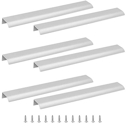 Cjueiom 6 Pack Concealed Kitchen Cupboard Handles 256mm Hole Center Hidden Drawer Pulls, Finger Edge Pull Aluminum Cabinet Handle Invisible Door Knob for Wardrobe (300mm Total Length, Silver)