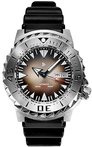 Retro Tuna automatische Herrenuhr, 200 m, wasserdicht, Saphirglas, mechanisch, schwarz, Edelstahl, Farbe 5,, Farbe 5, Armband