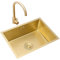 GMTstore Recipiente Único De Oro Cepillado Fregadero De Cocina De Acero Inoxidable Fregadero De Cocina Cuadrado Empotrado O Bajo Encimera con Grifo Y Desagüe (Color : Gold, Size : 38×26cm)