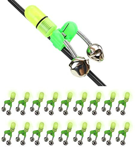 BSTCAR Angel-Alarm, 10 Stück, Licht Angelrute, Angel-Alarm, Döder, LED, Clip Rod Doppelglocke, Bite Indikator Alarm
